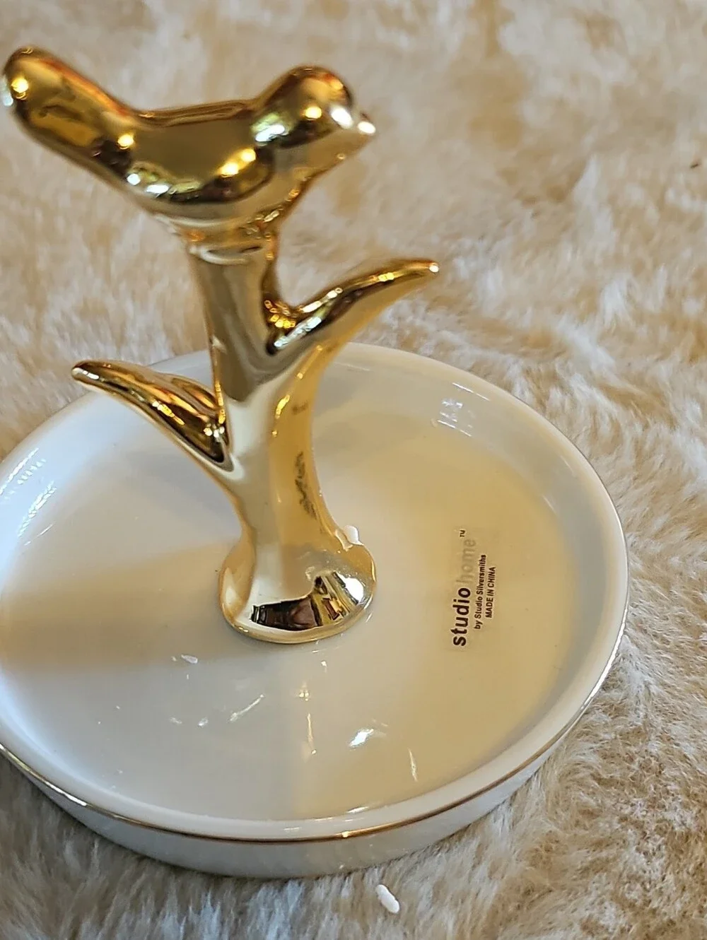 Gold & White Bird Ring Holder - Fine Porcelain